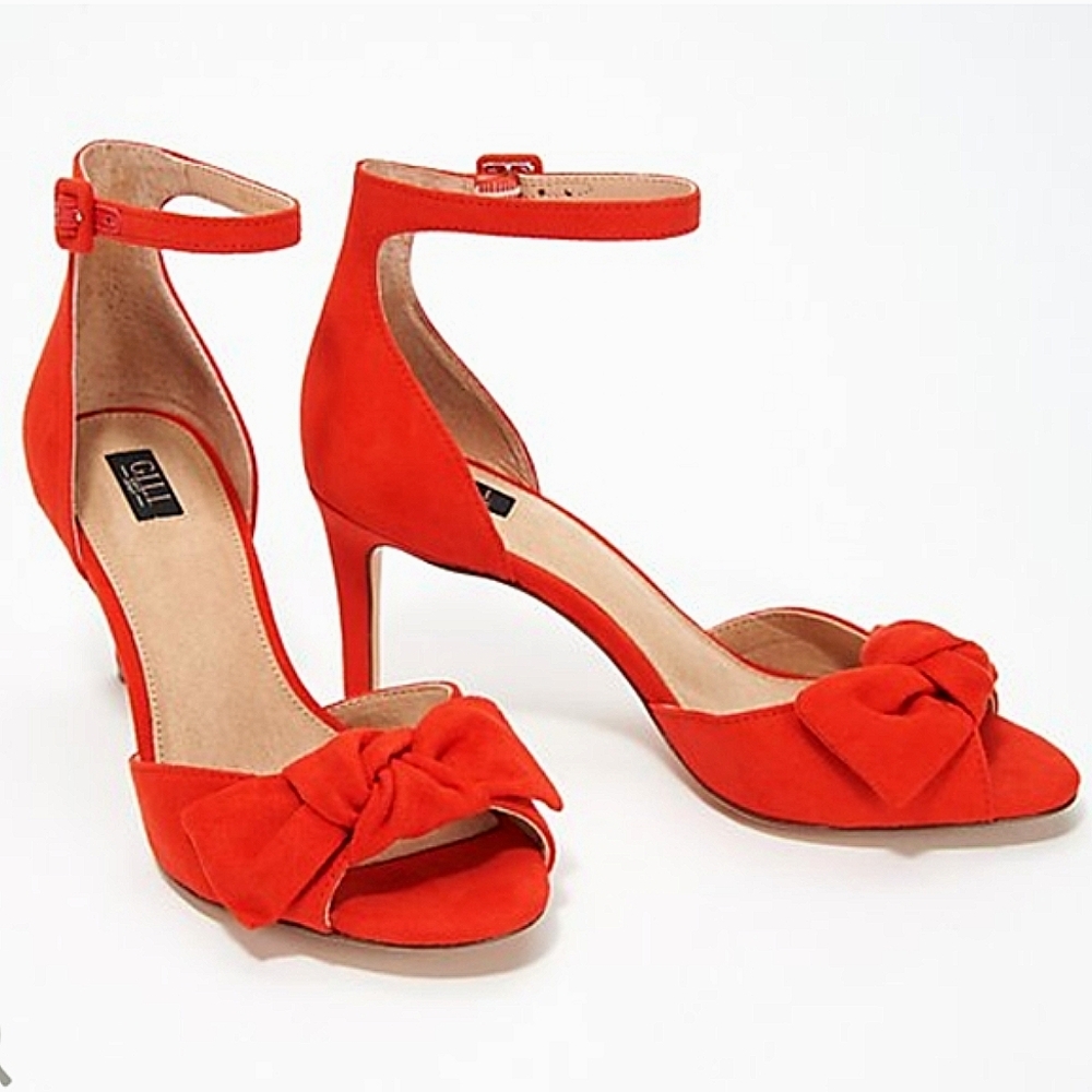 3/$20 GILI Lucille Red Bow Front Ankle Strap Sandals Size 7